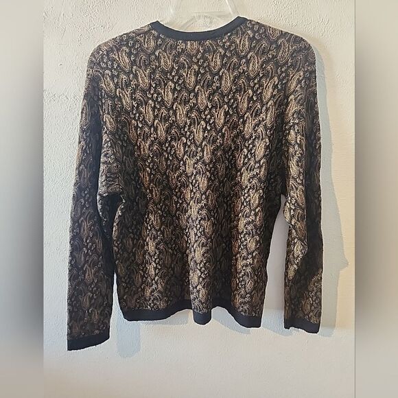 Tricots St Raphael Vintage Sweater Women L Unisex Floral Black Gold Wool Viscose - Picture 5 of 5